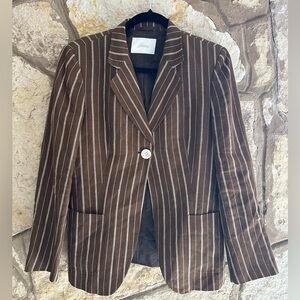 STUNNING BRIONI LINEN PINSTRIPE BLAZER MOTHER PEARL BUTTONS SIZE 8 / MEDIUM